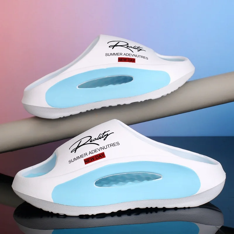 Unisex Summer Slippers Closed Toe Slides Hollow Cut Out Detail Thick Wavy Footbed Comfortable Slip On Casual Sandals
