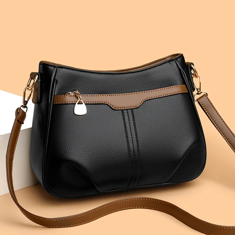 

PU leather simple color-blocking women's single-shoulder bag, horizontal square spliced lightweight commuting crossbody bag
