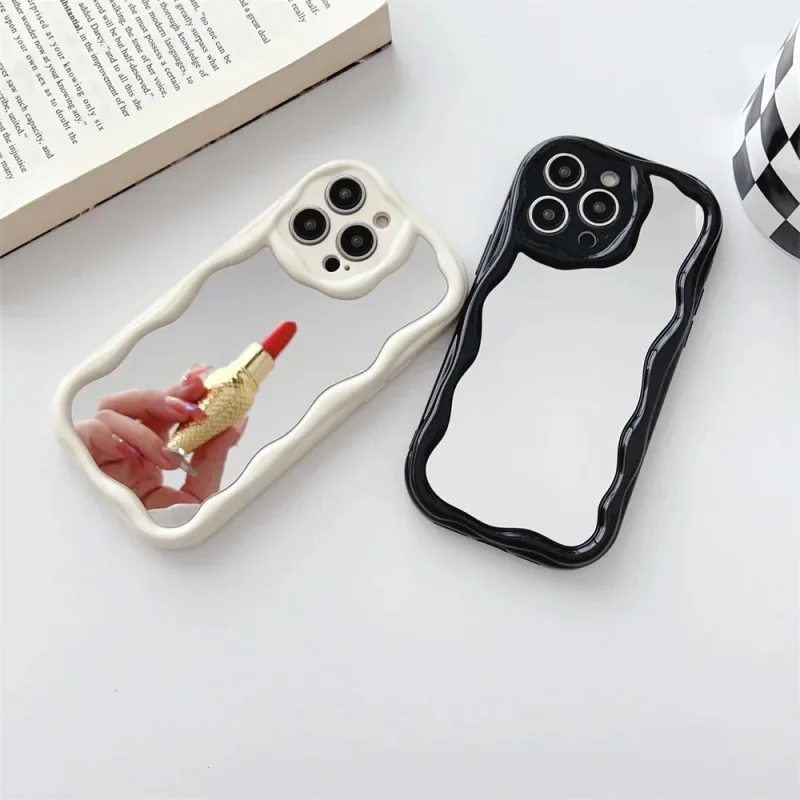 Luxury 3D Curly Wave Edge Makeup Mirror Case for Xiaomi POCO X7 X6 X5 X3 M6 F6 Pro Mi 15 12T 12 11 Lite 5G NE Cover Cases