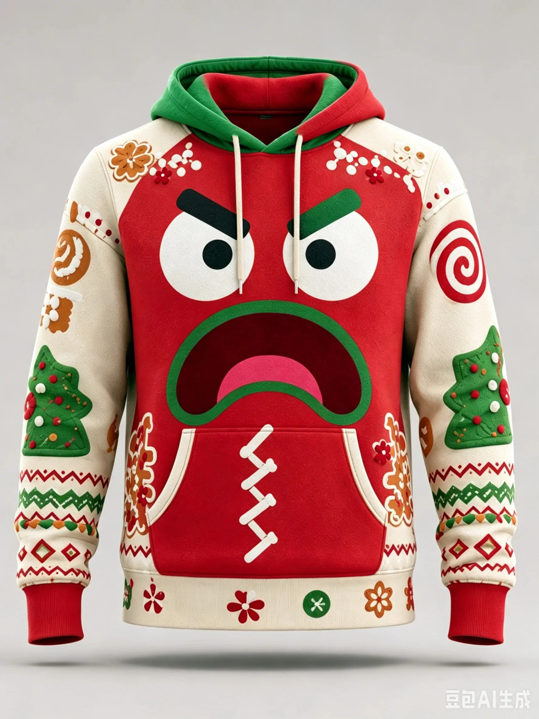 Unisex 3D Printed Hoodie Angry Gingerbread Man Christmas Pullover Long Sleeve Casual Holiday Sweatshirt Men Women Street Top