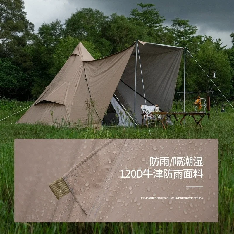 Fully automatic aluminum pole pyramid tent, double-layer rainproof, quick opening, no camping tent