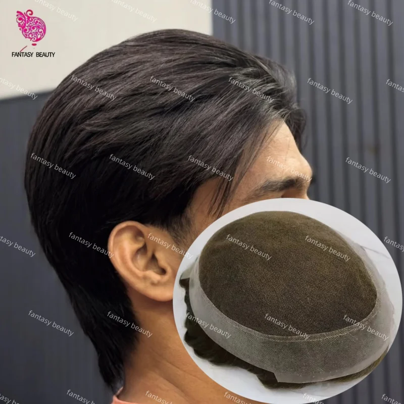 

Durable Australian 30mm Curly Men Toupee Invisble Lace&PU Men Wig #1b40#4 Brown Grey Human Hair Men Capillary Prosthesis Wigs