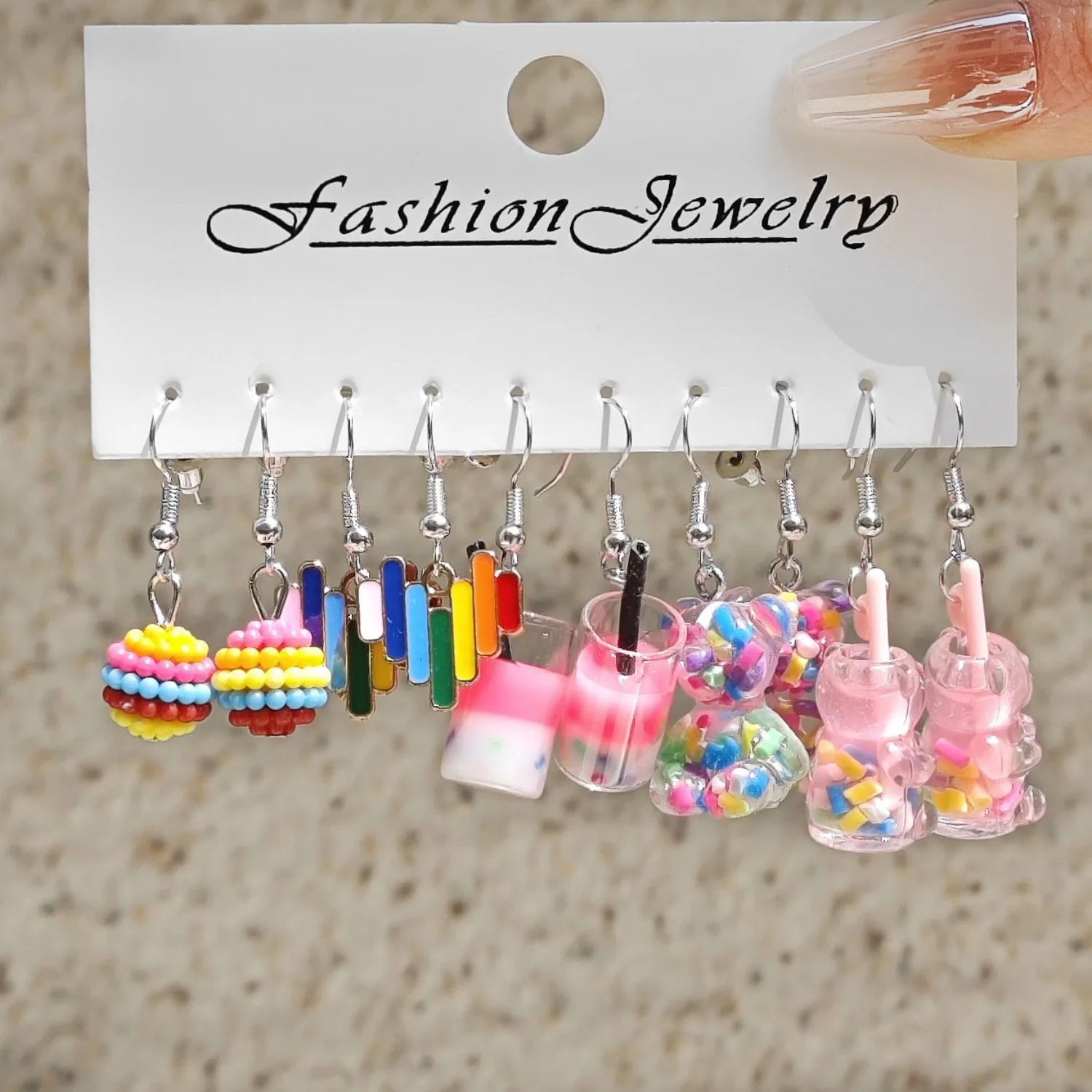 Cartoon Animal White Horse Daisy Resin Donut Earrings Set Cute Playful Trendy Women Fashion Accessories image 3