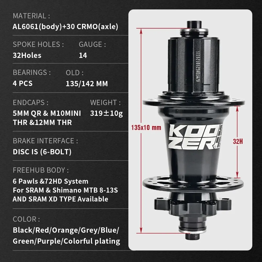 Koozer XM490PRO HG MTB Bicycle Hub 8 9 10 11 12S 28H 32H 36 Holes CRMO Steel Axle 100 135 QR 142 THRU 6 Bolts Bike Parts