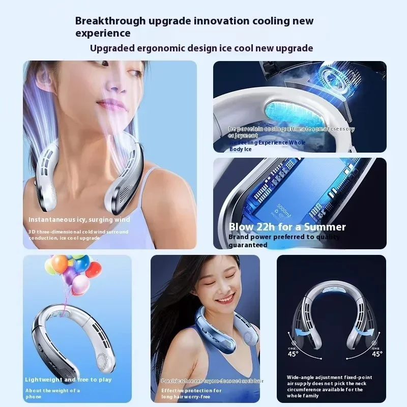 Mini ventilateur de cou suspendu Portable 5000mAh, sans lame, affichage numérique, refroidisseur d'air, ventilateurs électriques rechargeables par USB