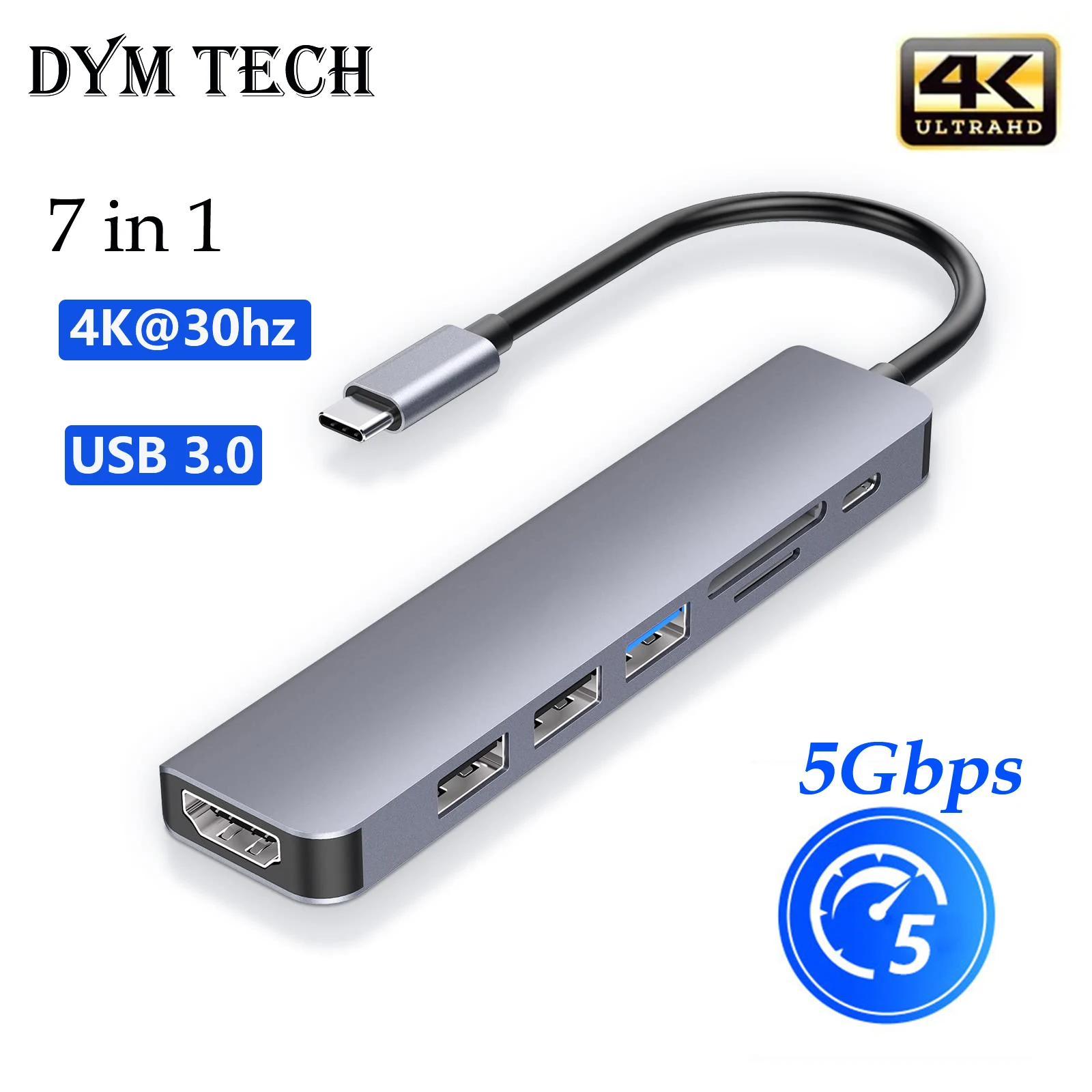 

7IN1 USB C HUB Type C to 4K 30Hz HDMI PD 100W Adapter For Macbook Air Pro Samsung USB 3.0 HUB Multi Splitter Converter