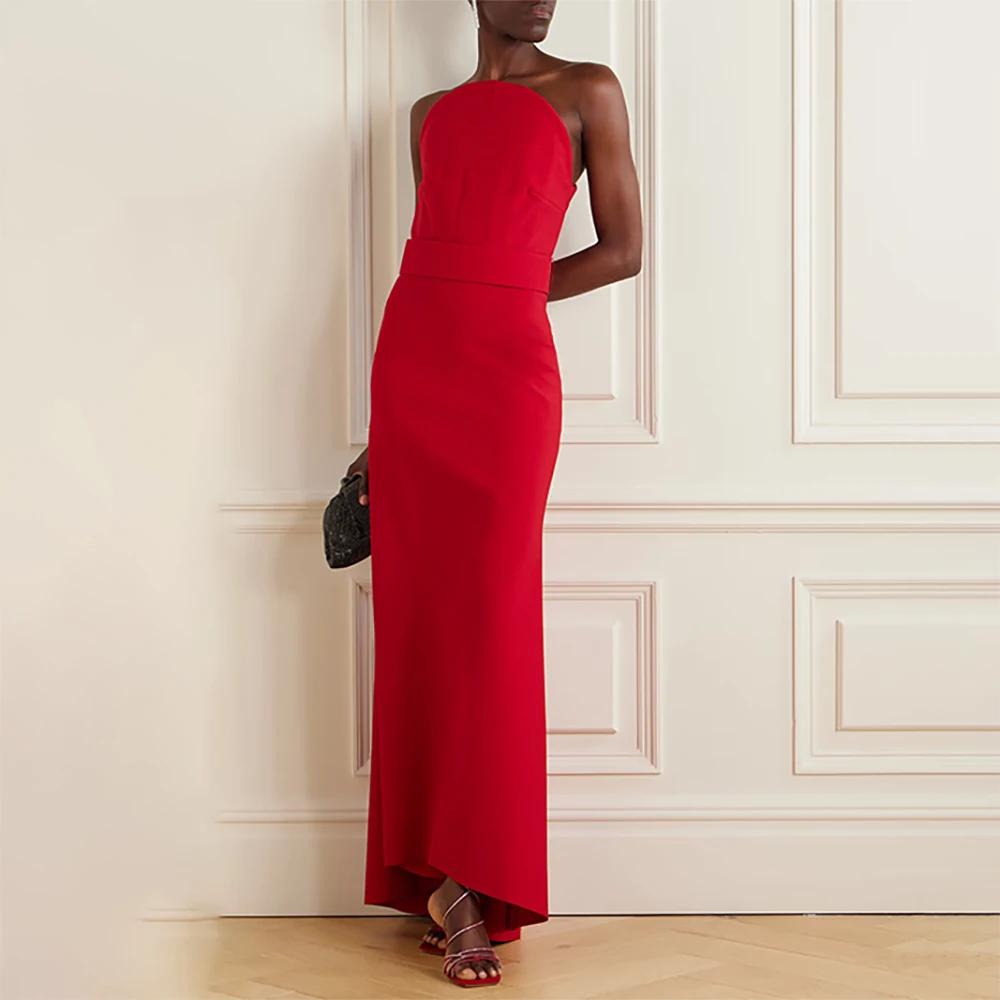 

Вечерние платья без бретелек с открытой спиной для женщин, вечернее платье для выпускного вечера с поясом, элегантное вечернее платье до щиколотки для дня рождения