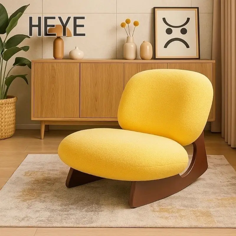 style solid wood lazy rocking chair, living room balcony bedroom homestay single sofa designer personalized leisure chair