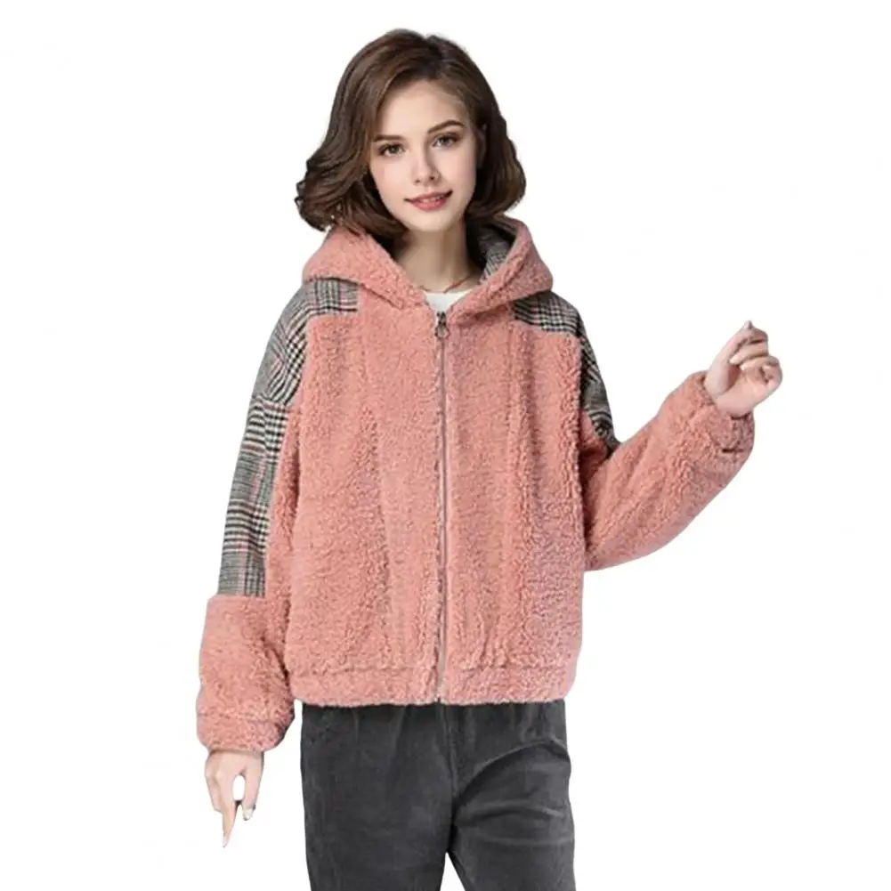 Chaqueta de mujer Otoño/Invierno con capucha de lana gruesa abrigo con cremallera de Color cálido chaqueta diaria suelta de manga larga