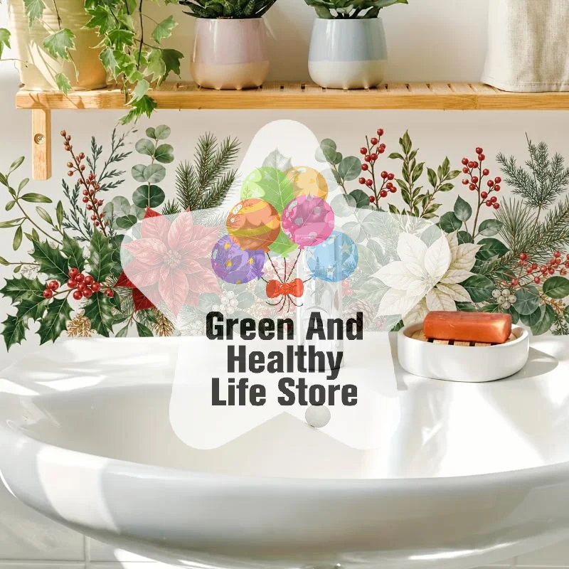 Fresh Floral Pattern Sink Area Background Wall Sticker Bathroom Wall Decoration Self-Adhesive Removable Waterproof Creative Sti