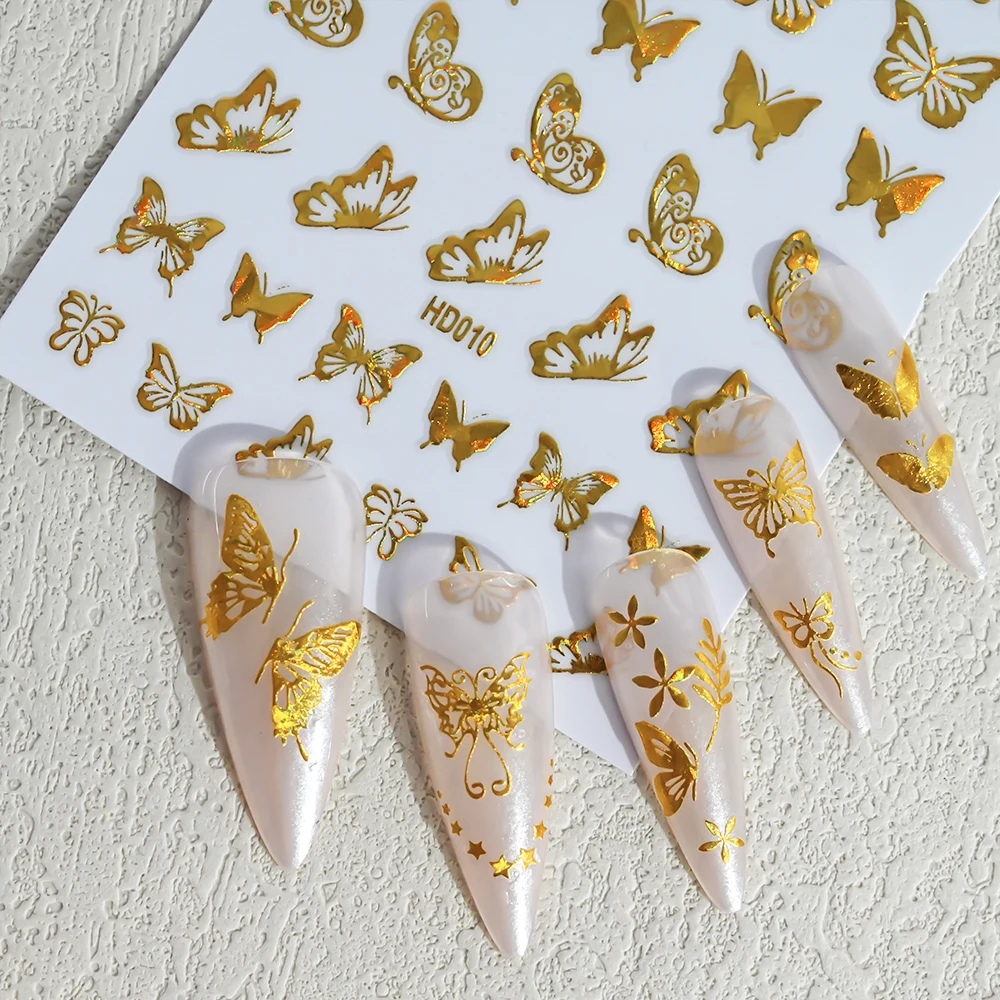 16Pcs สีสัน/เลเซอร์ทอง/เงินผีเสื้อ 3D สติ๊กเกอร์เล็บ 6.4*9.3 ซม.ผีเสื้อ Self-Adhesive Slider หรูหราเล็บ Decal