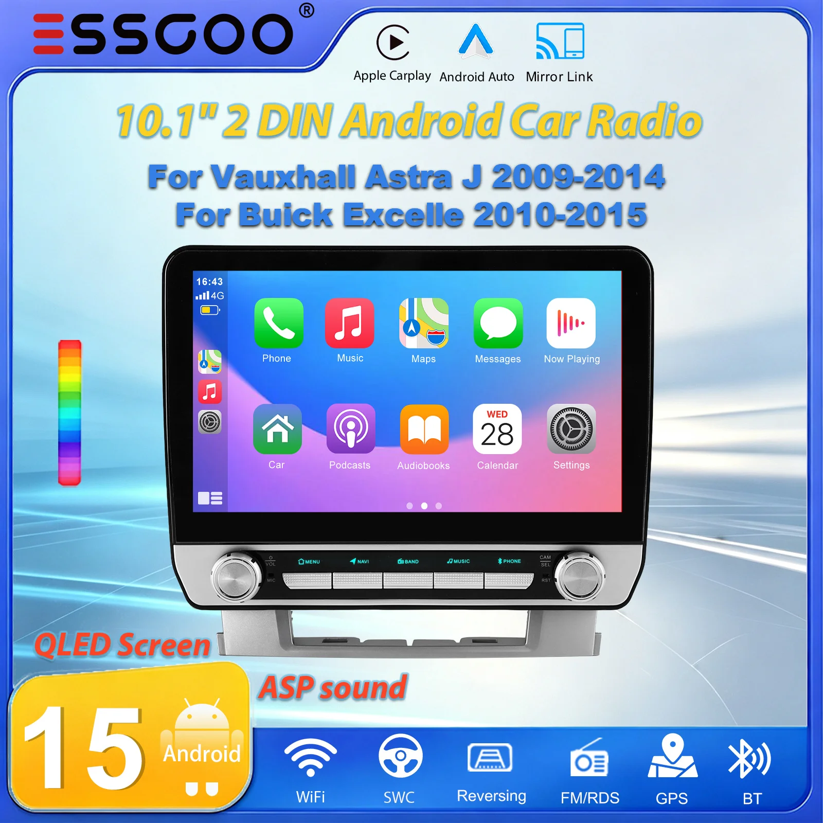 ESSGOO 10,1" Android 15 4+64G/6+128G Autoradio mit Doppelknopfbedienung für Astra J 2009-2014, Buick Excelle, Verano 2010-2015, GPS-Navigation, kabelloses Carplay, Android Auto, FM, Bluetooth, RDS,