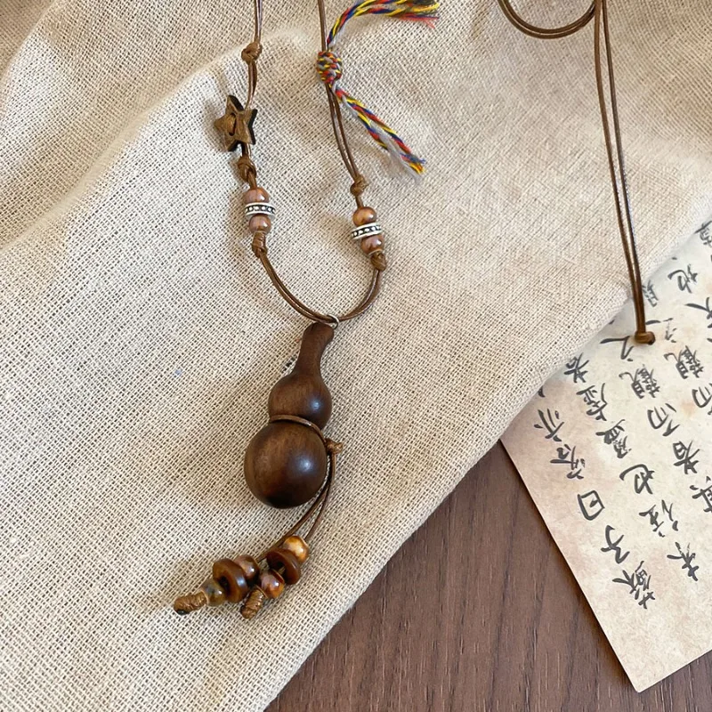 Minar Ethnic Ceramic Coconut Husk Star Wood Bottle Gourd Pendant Necklaces for Women Long Adjustable Rope Sweater Chain Choker view 2