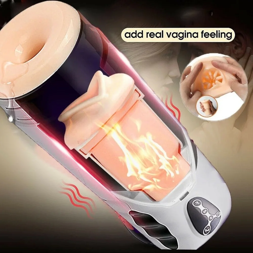 Automatic Male Masturbator Cup Telescopic Sucking Machine Heating Blowjob Real Vagina Pocket Pussy Sex Toys for Men Aircraft Cup