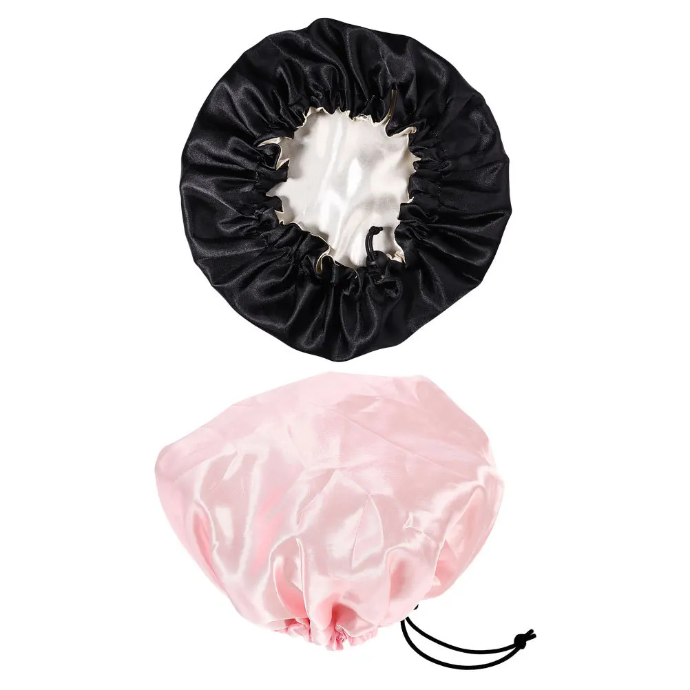 

2Pcs Kids Elastic Adjustable Satin Sleeping Hats Breathable Sleep Caps Night Hair Protector Bath Shower Hats Sleeping Hat