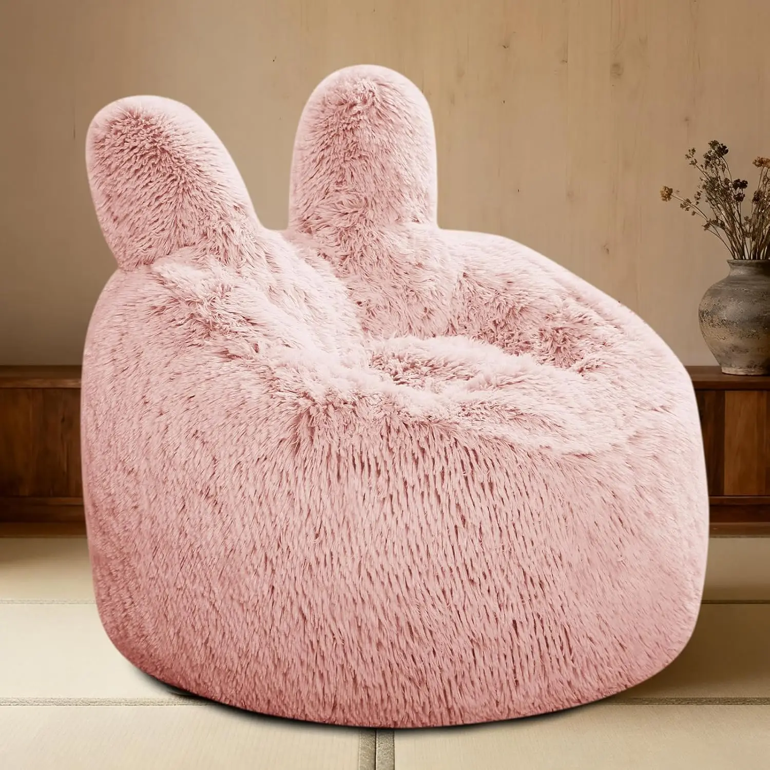 

Pink Fluffy Bean Bag Chair for Kids with Faux Fur Cover, 2.5FT Memory Foam Sofa for Living Room/Bedroom/Dorm