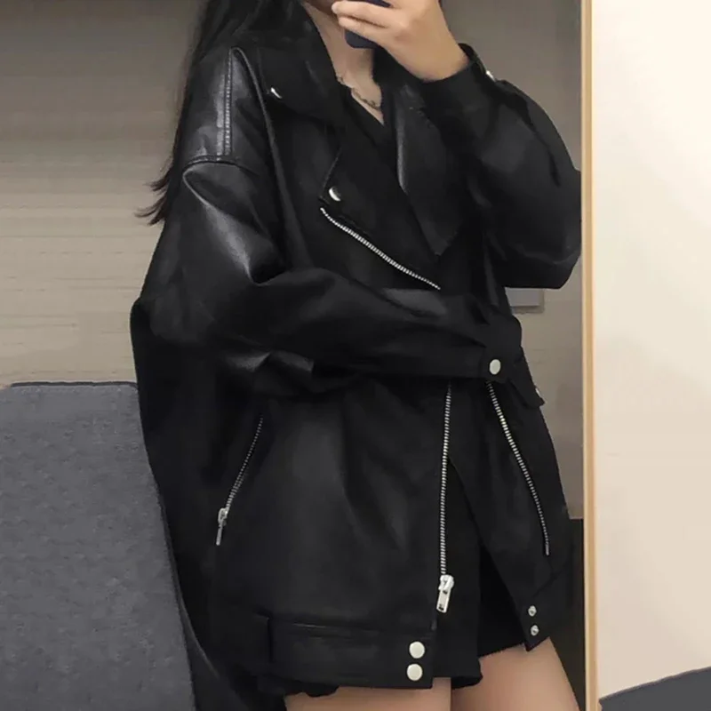 Thickened Cotton Leather PU Jacket Women's Autumn Winter Coat V neck Princess Sleeve Polyester Fabric No Fur Collar Fashionable