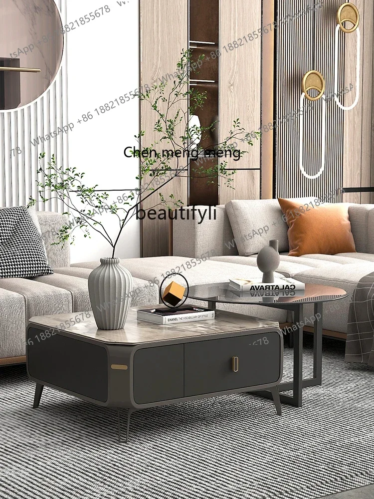 X  R Stone Plate Square Square round Coffee Table TV Cabinet Combination Simple R