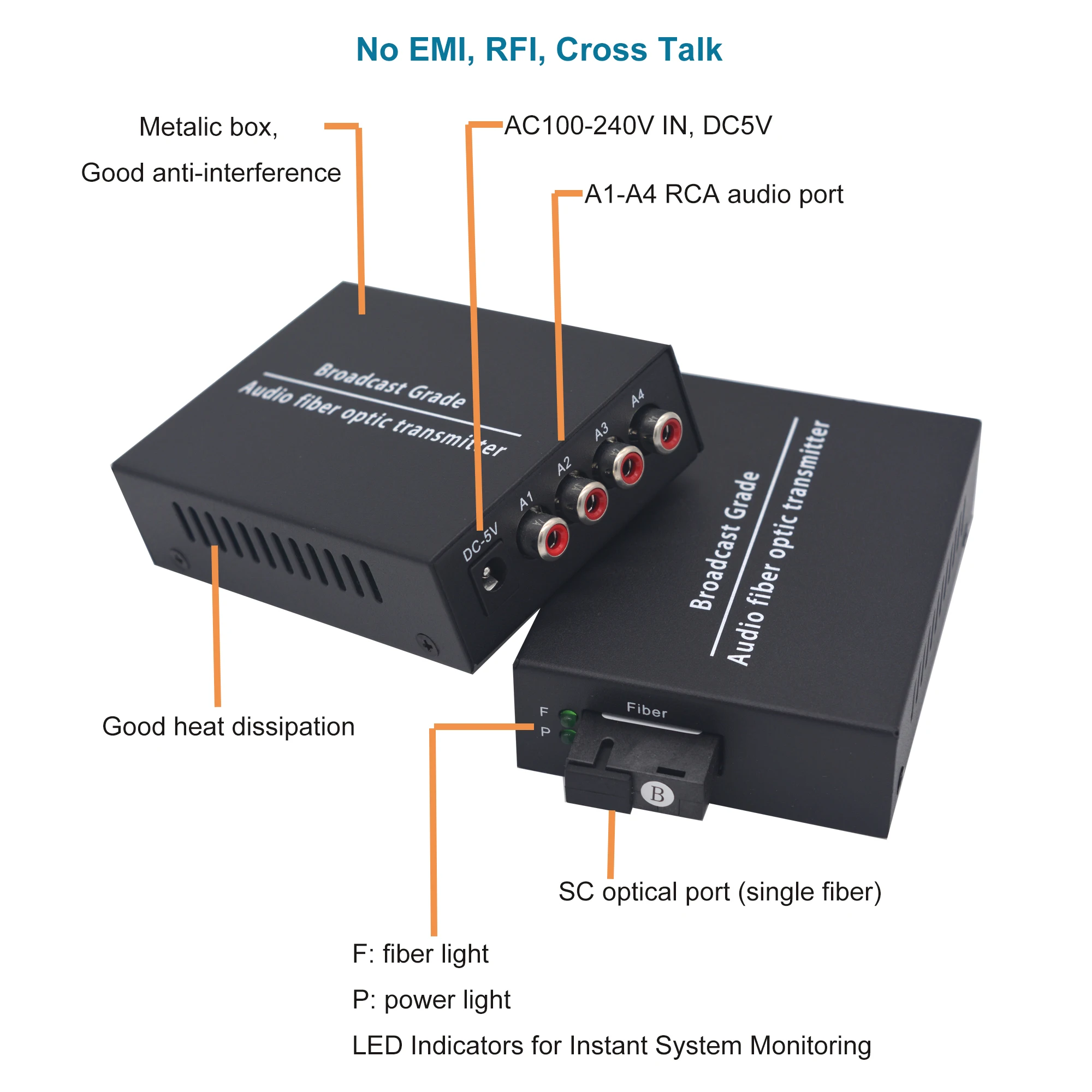 2/4/8/16 Audio Over Glasvezel Converter, broadcast Rca Extender Fiber Singlmode Tot 20Km(12.4mi),Multimode 500M, Een Set