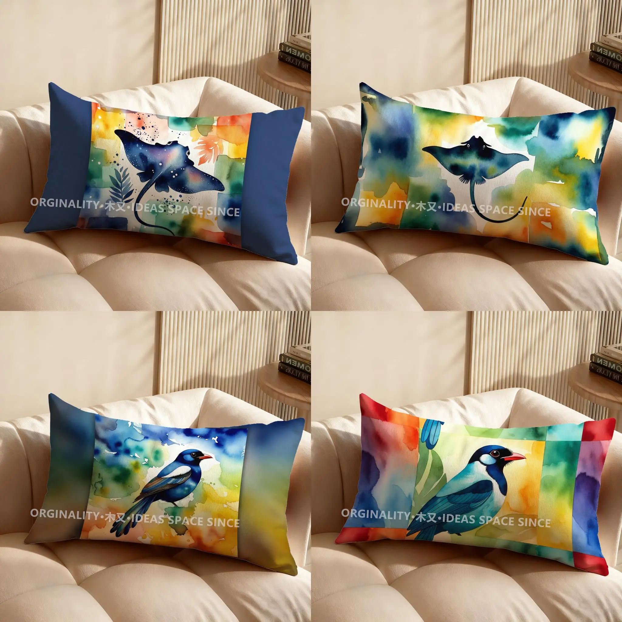 

2D-подушка с цветным принтом манта-рей, подходит для дивана, спальни, автомобиля, чехол для подушки, прямоугольная подушка для спины