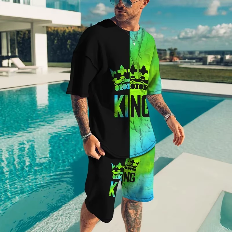 

Summer Men Tracksuits 3D Printed King Letter Women T-Shirts Shorts Sets Men Fashion Tracksuits Kid T Shirts Shorts 2 Pieces Set