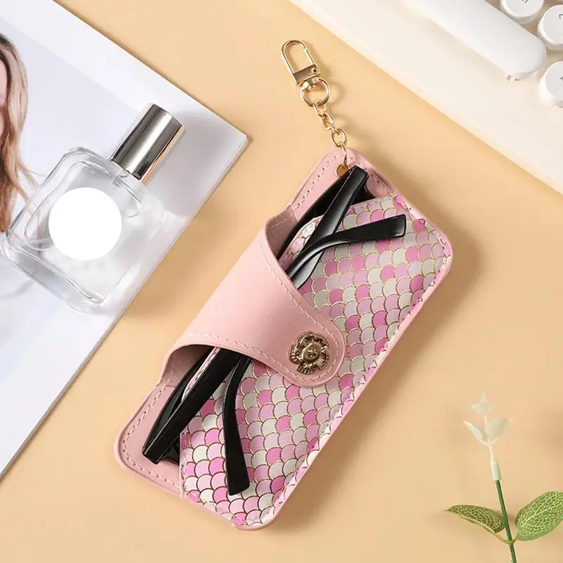 Sunglasses Pouch Soft PU Leather Glasses Bag with Lanyard Hanging Sunglasses Storage Case Organizer for Commuting and Dating