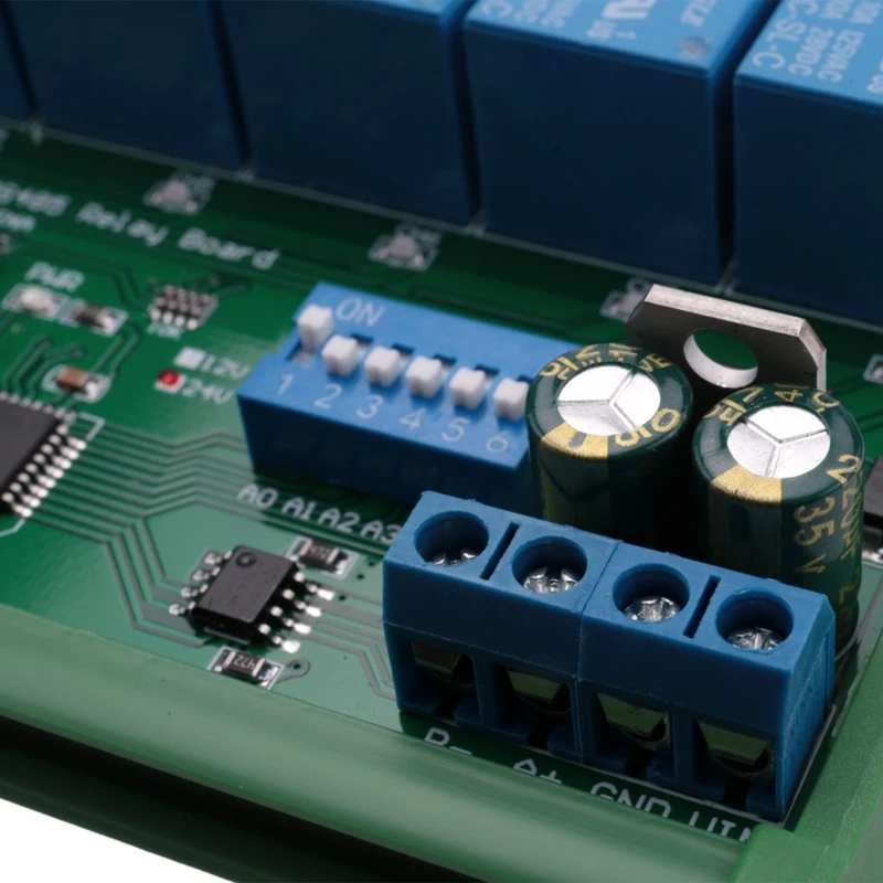 Placa de relé RS485 de 8 canales, interruptor de Control remoto Modbus RTU UART, caja de carril DIN35 para Control de automatización PLC