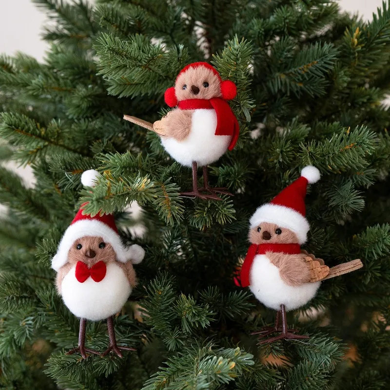 New Christmas Decorations Christmas Tree Hanging Ornaments Artificial Foam Bird with Red Scarf and Hat