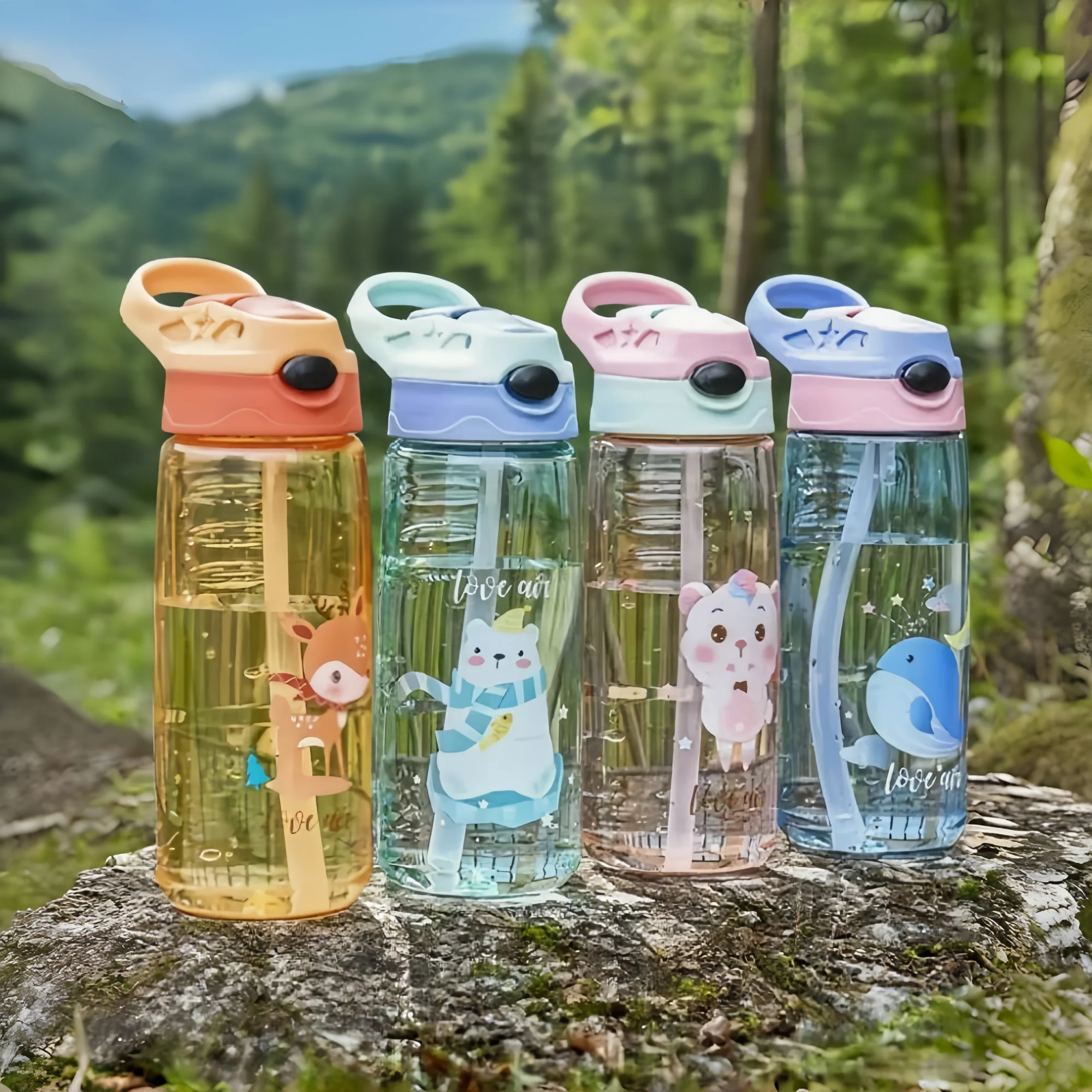 

500ML Kids Water Sippy Cup Cartoon Leakproof Water Bottle for Beach Camping BPA Free Children Drinking Healthy School Straw Cup