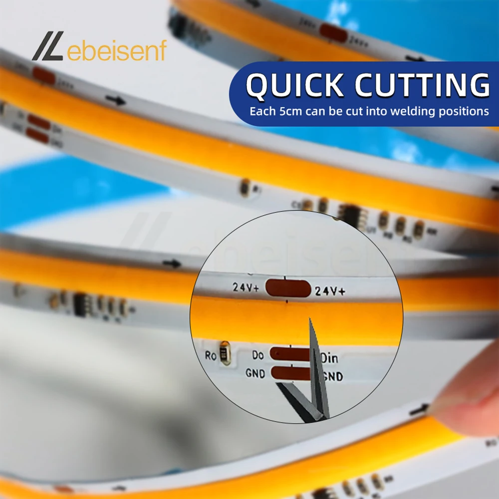 RA90 FCOB SPI CCT IC LED Light Strip WS2811 แอดเดรส 576 LEDs 2700K ถึง 6500K 10 มม.DC24V ยืดหยุ่น FOB ความหนาแน่นสูง COB ไฟ