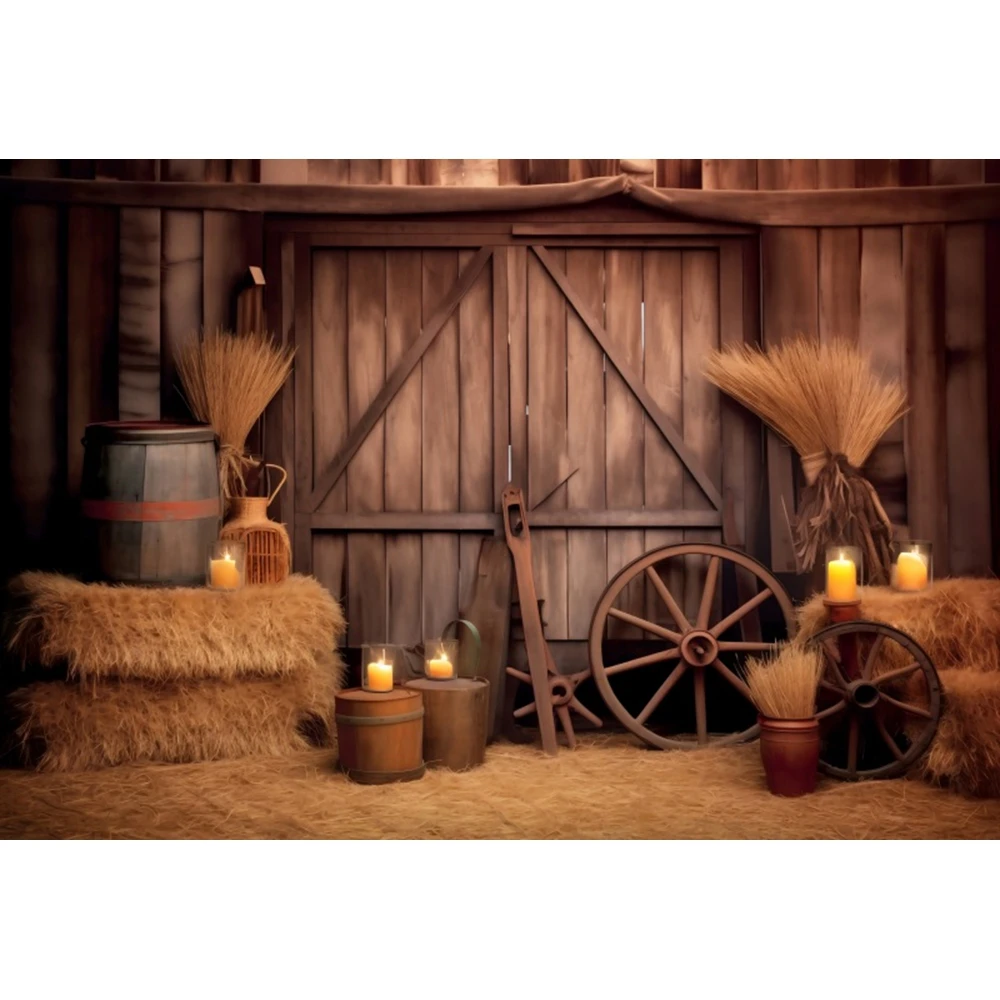 Harvested Fall Barn Backdrops Photography Autumn Hay Blocks Western Cowboy Baby Shower Background Portrait Photographic Props