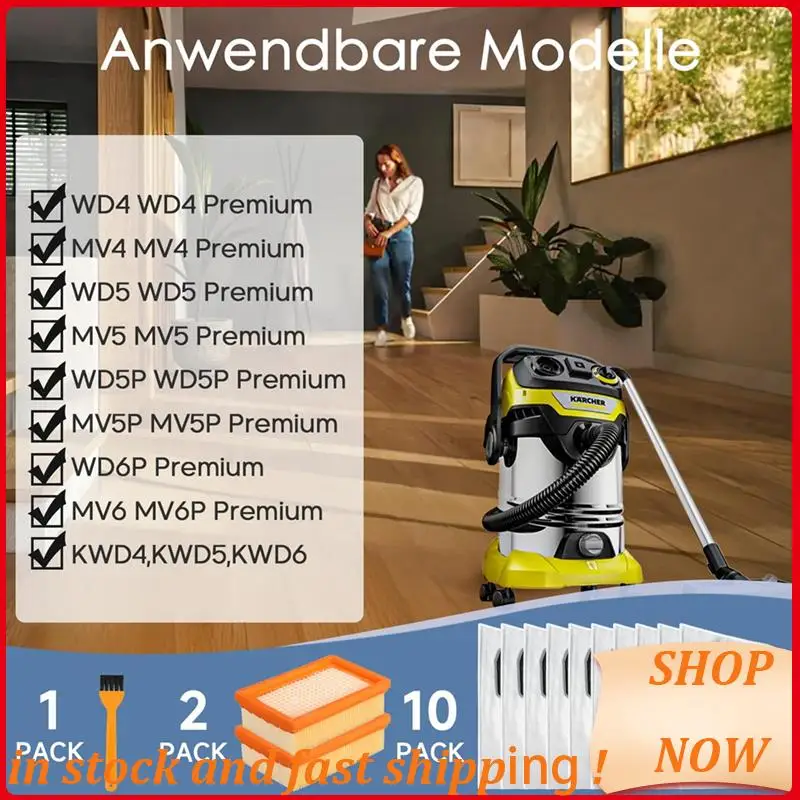 

10 мешков для пылесоса KFI 487 с 2 фильтрами KFI 4410 для Karcher WD4 WD5 WD6 WD5P WD6P MV4 2.863-006.0 и 2.863-005.0 ГОРЯЧО!