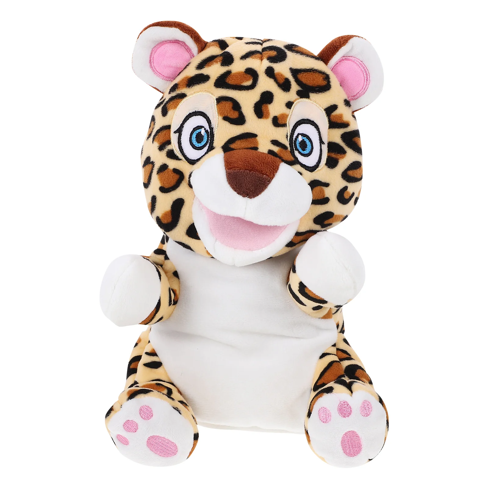 Ventriloquista di peluche genitore-figlio con burattino a mano animale a bocca mobile (leopardo) Burattini di peluche per bambini