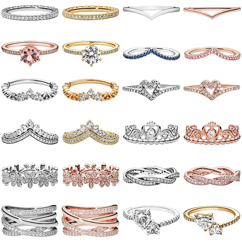 Hot selling 925 silver ring, crown and gold heart-shaped ring, used for wedding parties, fashionable jewelry gifts