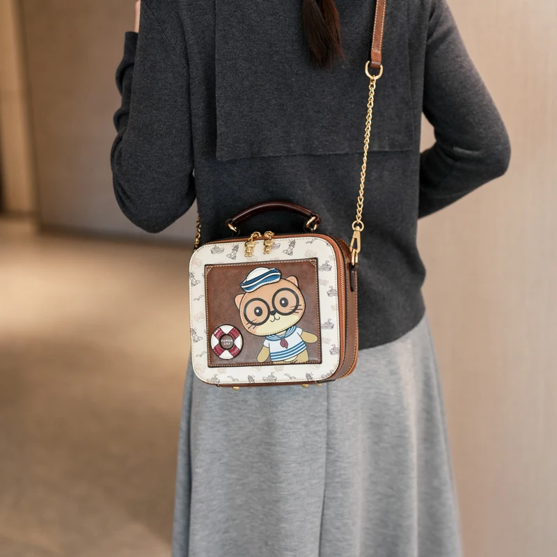 BeiBaoBao Square Box Shoulder Bag 2026 New Cartoon Crossbody Bag with Metal Chain Trendy Casual Fashion Handbag