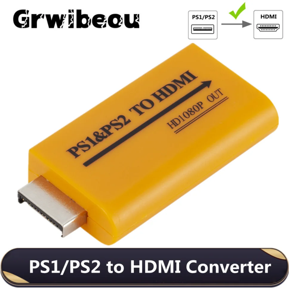 Grwibeou PS1/PS2 to HDMI-Compatible Converter Up to 1080P Output For Monitor Projector Convert Video/Audio Game Plug and Play