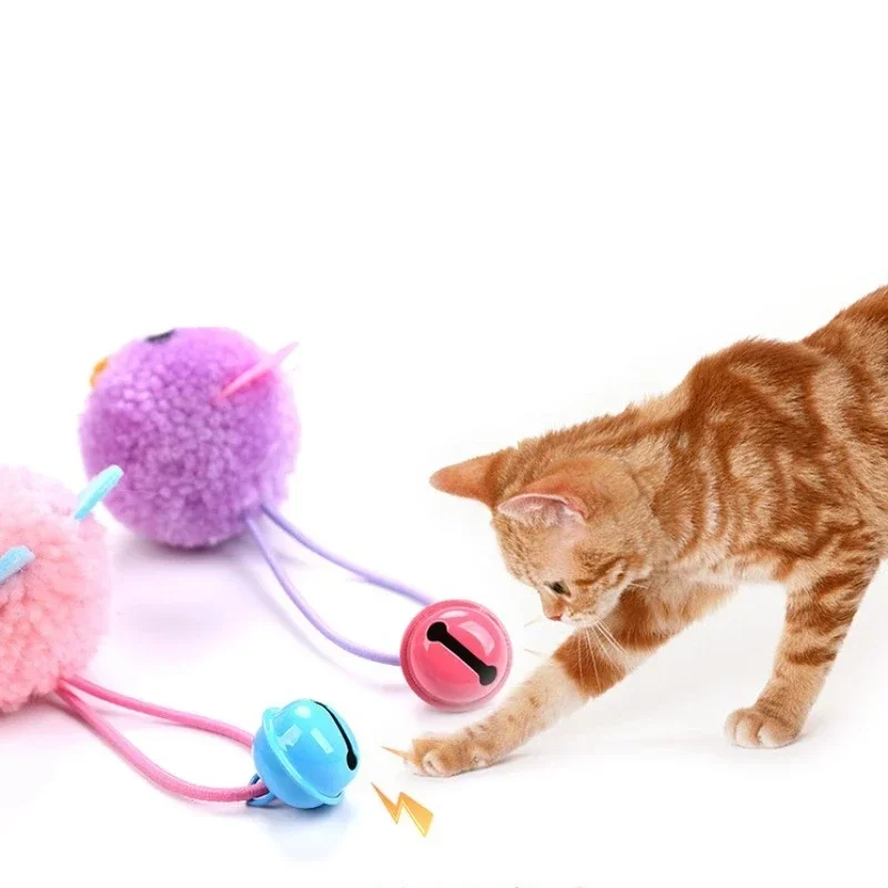 Colorful Cat Toy Interactive Funny Plush Mouse Head Shaped Pet Toys with Bell Pet Products Аксесуари Для Котів Kitten Supplies