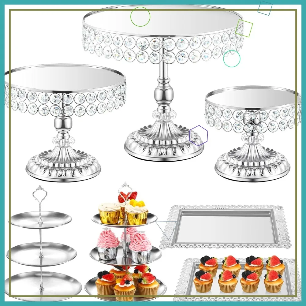 

7 Pcs Silver Cake Stands Set Vintage Dessert Table Display 3 Tiered Cupcake Holder Candy Plate Wedding Birthday Serving Tray