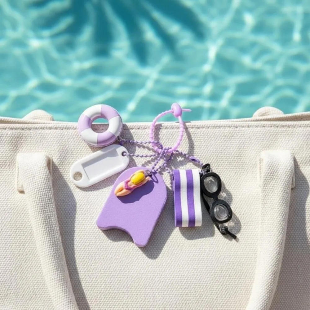 Cartoon Pendant Swimming Theme Keychain Kickboard and Goggles Purple Cartoon Keychain Sporty Style EVA Sports Bag Accessory