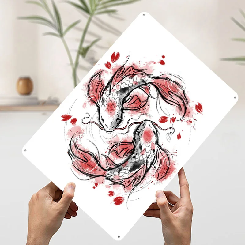 Japanese Koi Metal Poster Tin Signs Decoration At Home Decorations Custom Metal Sign for Wall Art Decoration Corner Coffee Retro