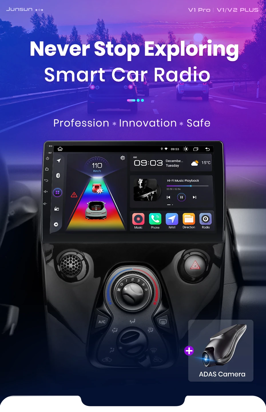 Junsun AI 4G LTE Drahtlose CarPlay Android Auto Auto Radio Für Toyota Aygo 2015 Citroen C1 2020 Peugeot 108 GPS Navi BT DSP RDS FM – Detail 2