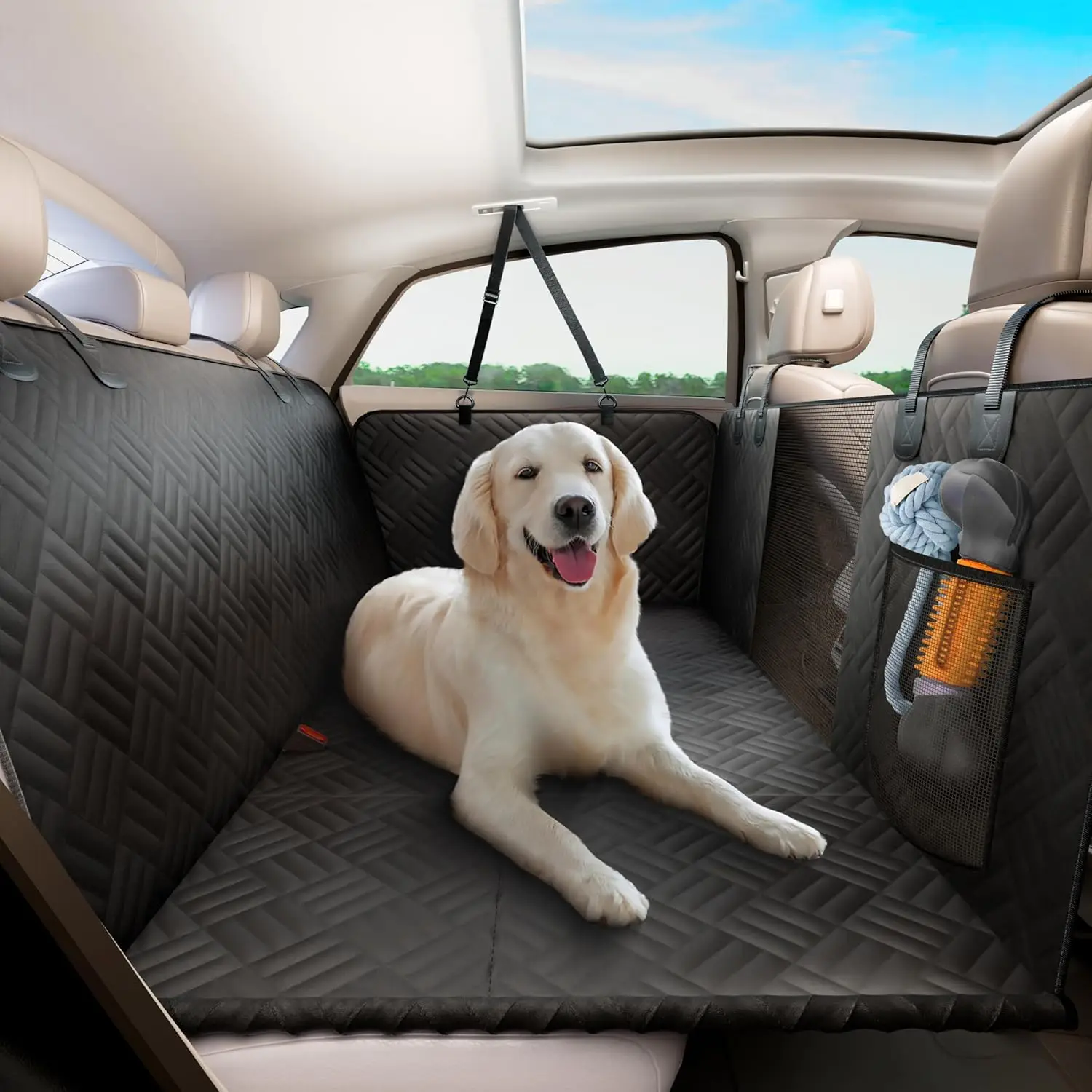 

Dog Car Seat Cover, 600D Heavy Duty Waterproof Back Seat Extender for Dogs, Holds 400lbs
