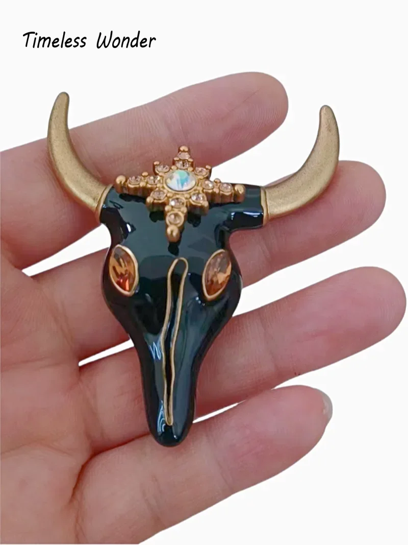 Timeless Wonder Retro Zircon Enamel Goat Brooch Pins for Women Designer Jewelry for Gown Runway Rare Luxury Gift Cute Sweet 5381