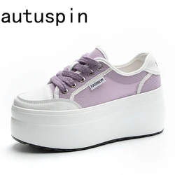 AUTUSPIN 8cm najnowsze buty damskie 2024 wiosna lato moda siatka powietrzna oddychająca damskie trampki kobieta na co dzień buty na koturnie na platformie