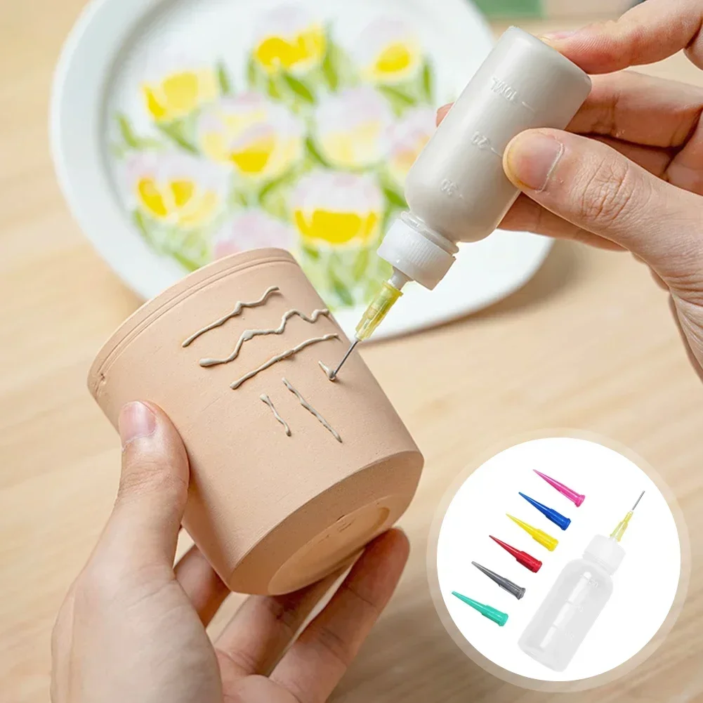 Pottery Painting Tool 50ml Ceramic Art Squeeze Clay Bottle Multi-needle Point Line Texture Effect Creative Clay Decoration DIY