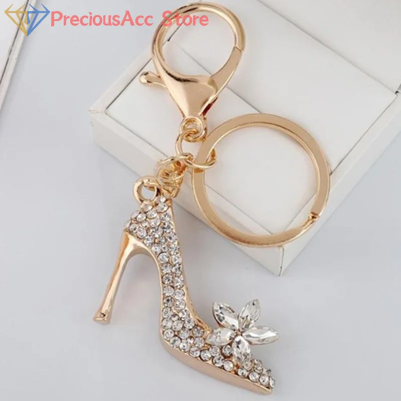 NEW Crystal High Heel Shoe Keychain Purse Car Shiny Rhinestone Key Chain Bag Decorative Alloy Keyring