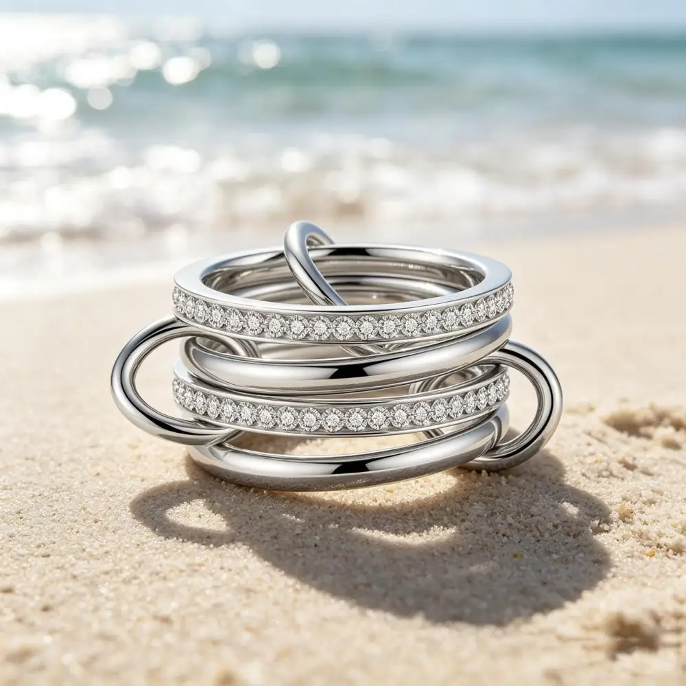 Luxury Stainless Steel Ring Sets For Women Gold Silver Color Female Rhinestone 4pcs Connected Finger Wedding Bands Party Jewelry