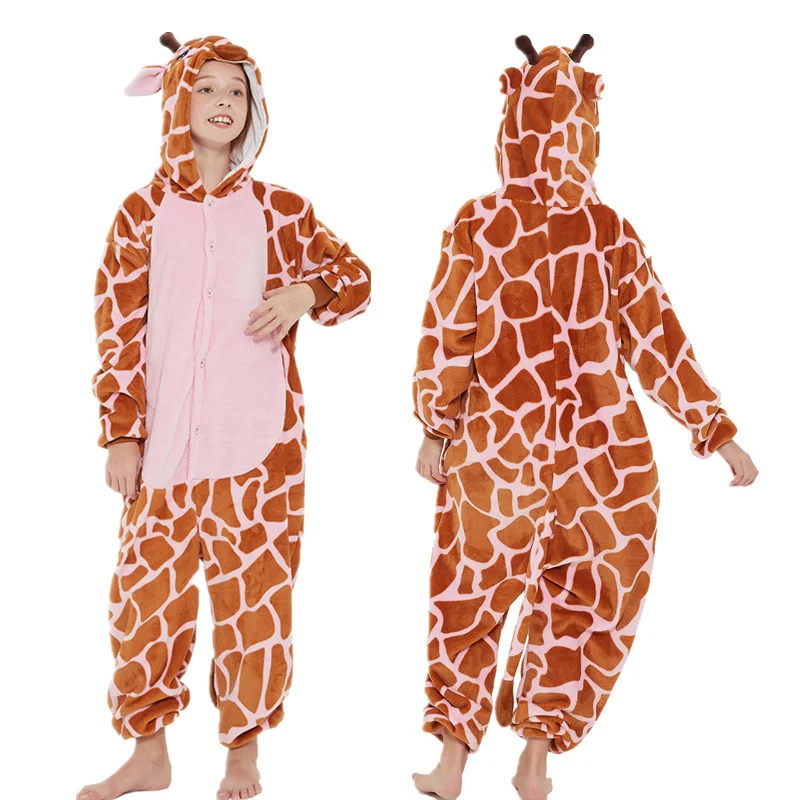 Kigurumi-set cosplay per adulti, cartone animato giraffa, rana, pigiama per bambini, vestiti invernali per ragazzi e ragazze