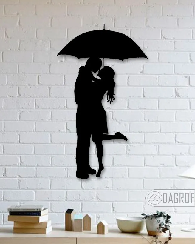 Romantic Couple In The Rain Designed Wall Decorative Metal Wall Art Black Wall Décor,Living Room, Bedroom, kitchen, Bathroom In