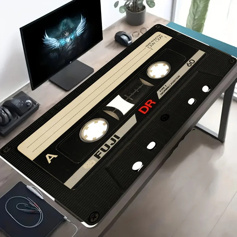 Retro Cassette Tape Extra-Large Gaming Mouse Pad Non-Slip Rubber Desk Mat for Office PC Decor